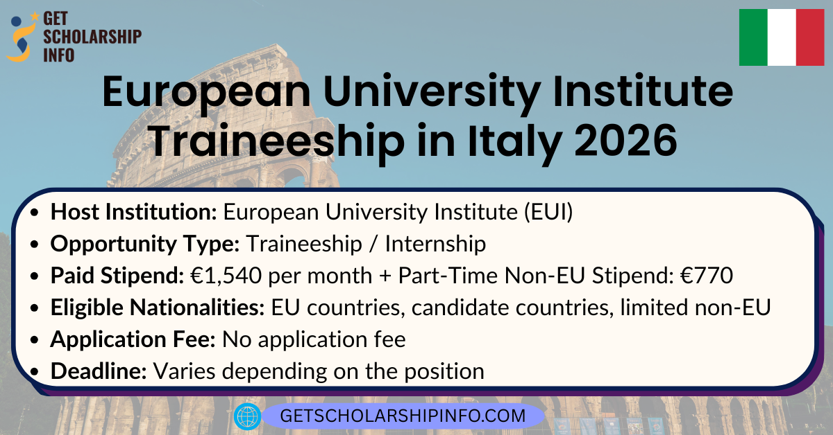 European University Institute Traineeship in Italy 2026
