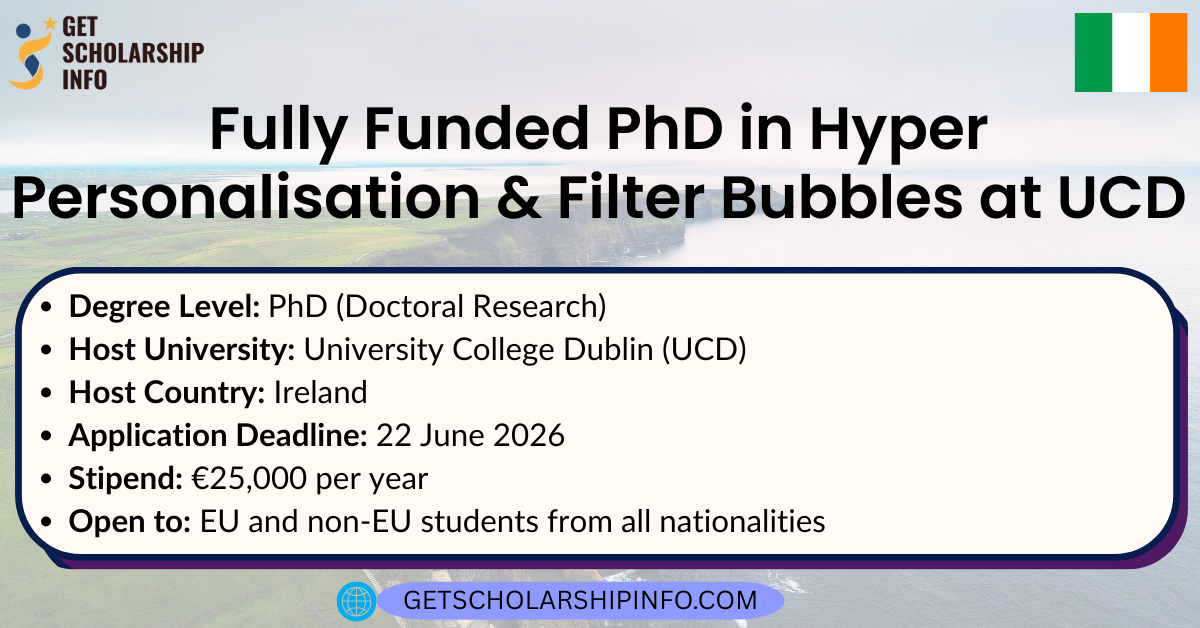 Fully Funded PhD in Hyper Personalisation & Filter Bubbles at UCD