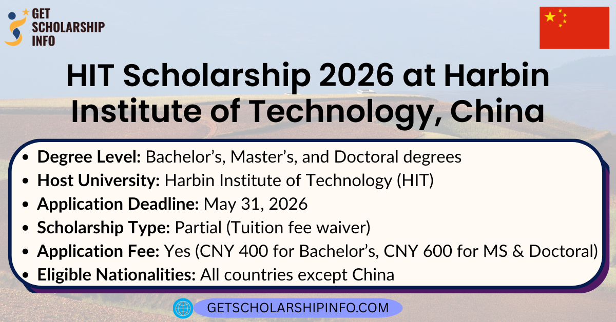 HIT Scholarship 2026 at Harbin Institute of Technology, China