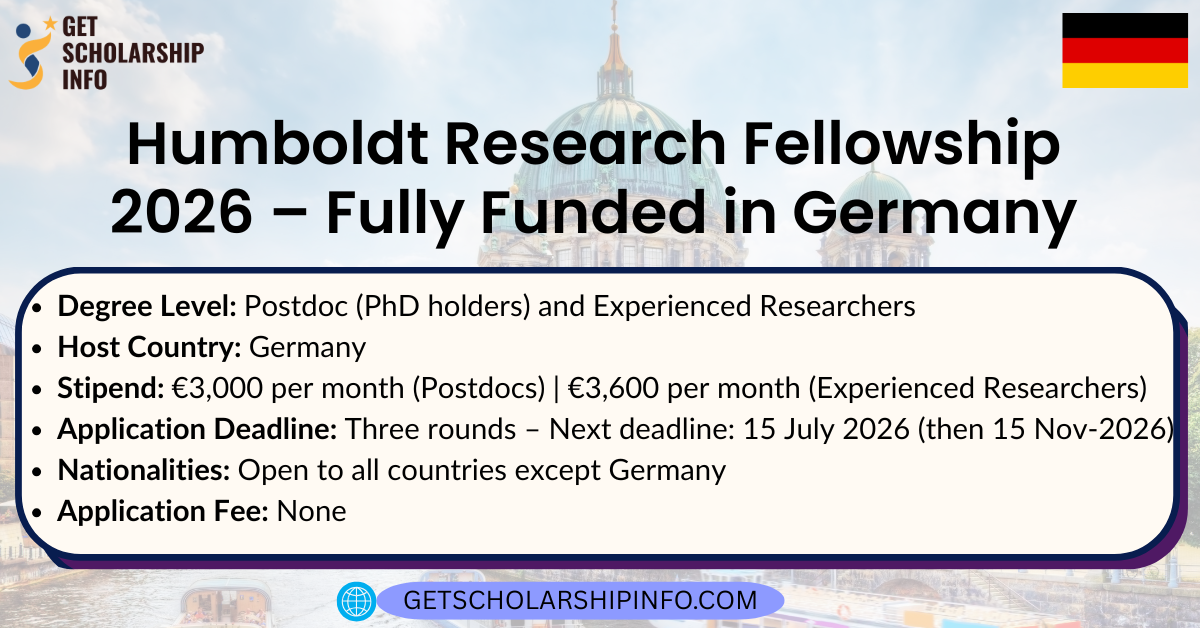 Humboldt Research Fellowship 2026 – Fully Funded Research Stay in Germany