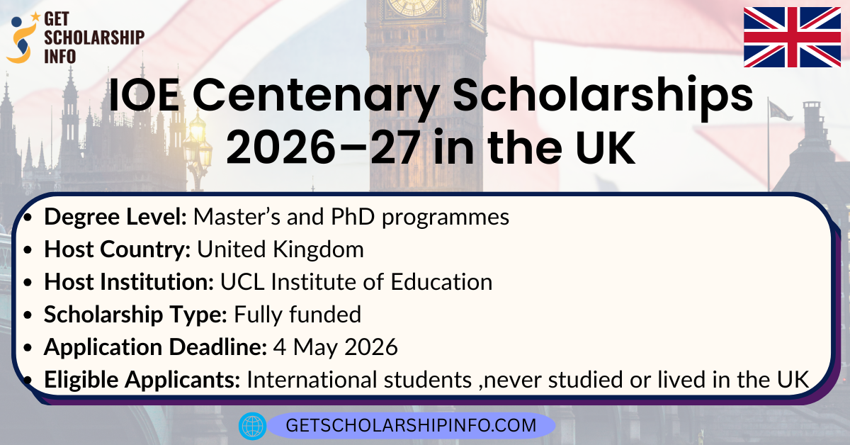 IOE Centenary Scholarships 2026–27 in the UK
