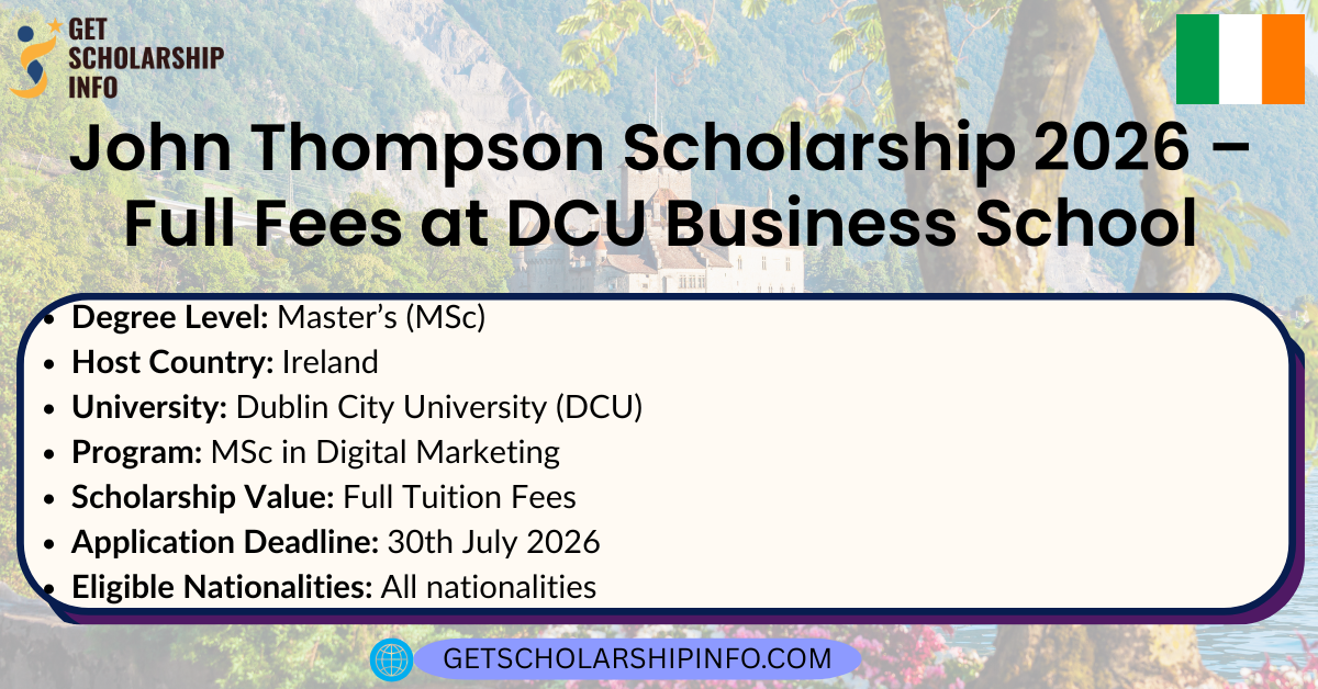 John Thompson Scholarship 2026 – Full Fees at DCU Business School