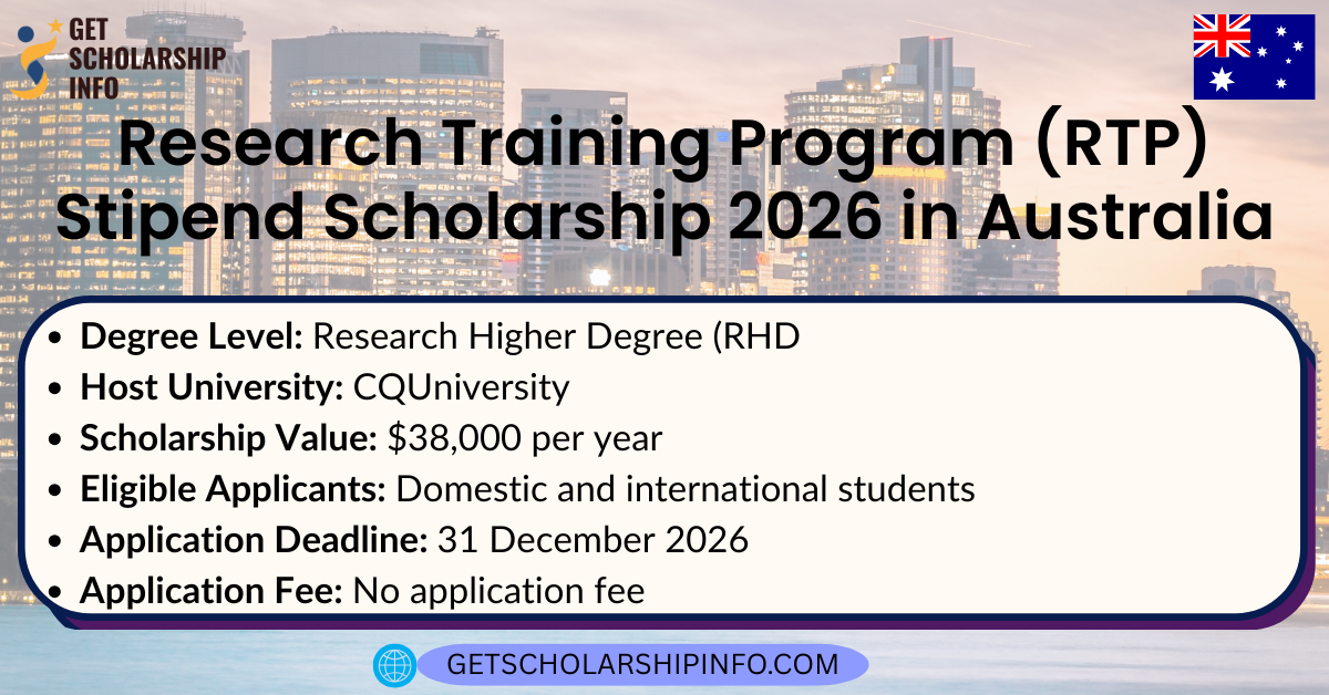 Research Training Program (RTP) Stipend Scholarship 2026 in Australia