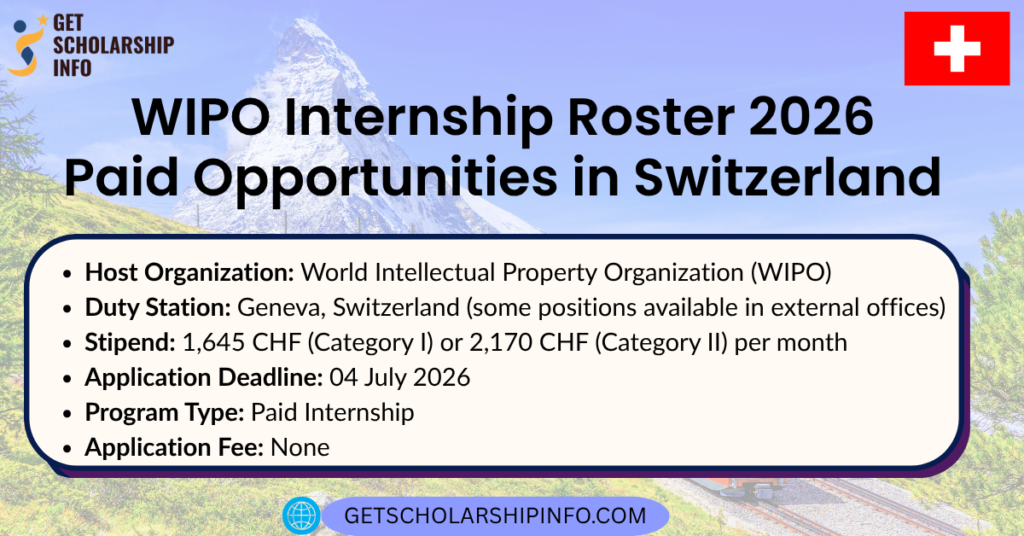 WIPO Internship Roster 2026 Paid Opportunities in Switzerland