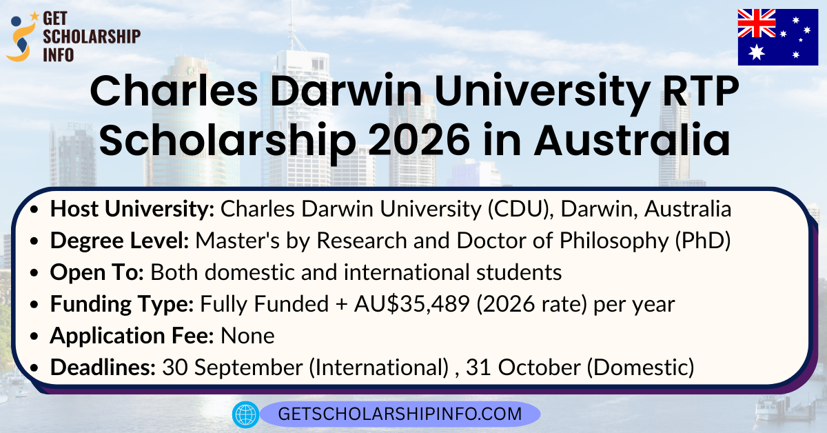 Charles Darwin University RTP Scholarship 2026 in Australia