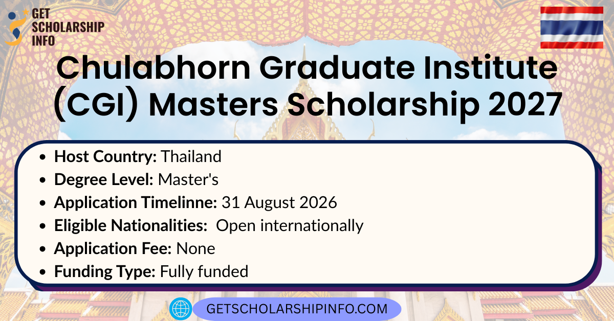 Chulabhorn Graduate Institute (CGI) Masters Scholarship 2027