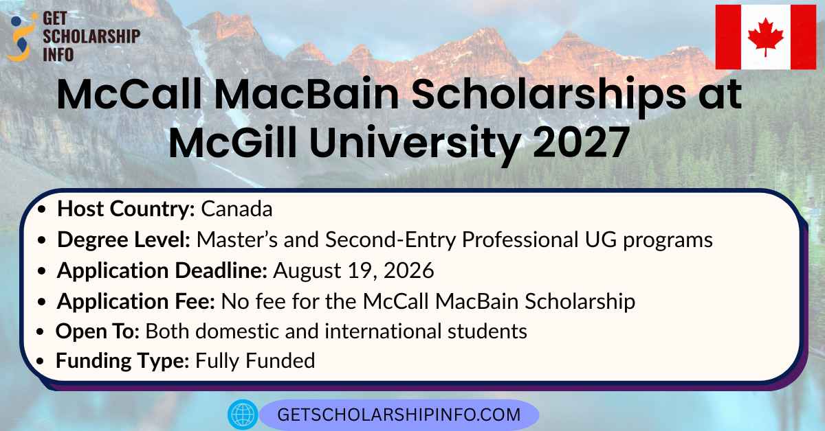 McCall MacBain Scholarships at McGill University 2027