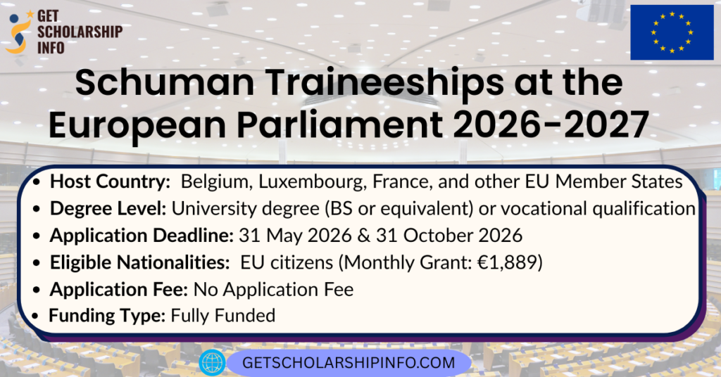 Schuman Traineeships at the European Parliament 2026-2027