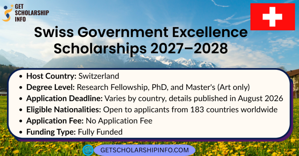 Swiss Government Excellence Scholarships 2027–2028
