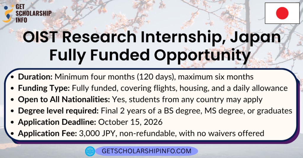 OIST Research Internship, Japan Fully Funded Opportunity