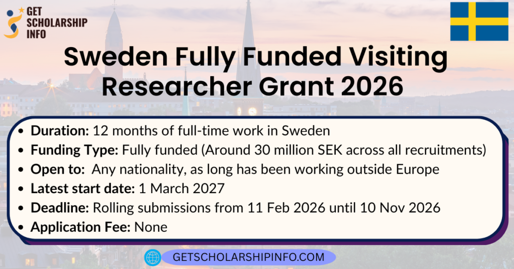 Sweden Fully Funded Visiting Researcher Grant 2026